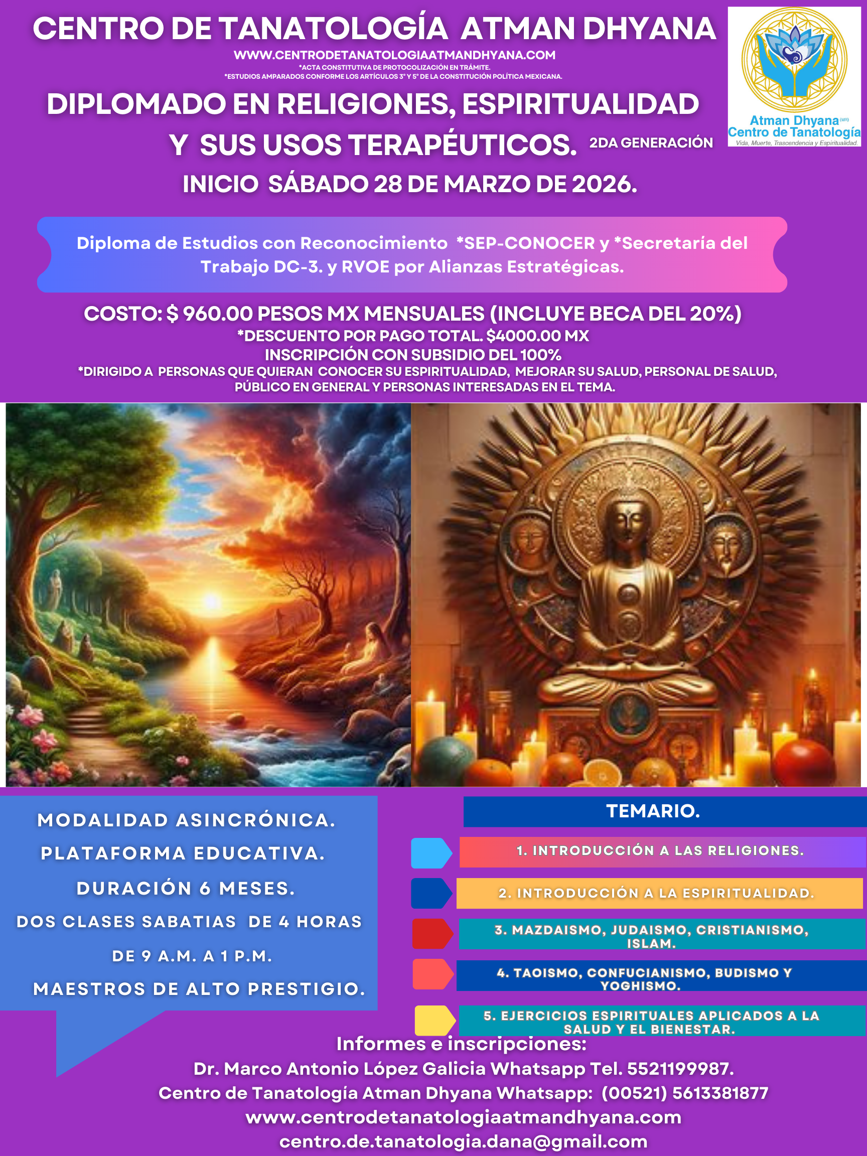 Diplomado en Religiones, Espiritualidad y sus Usos Terapéuticos 2026. 2da Generación